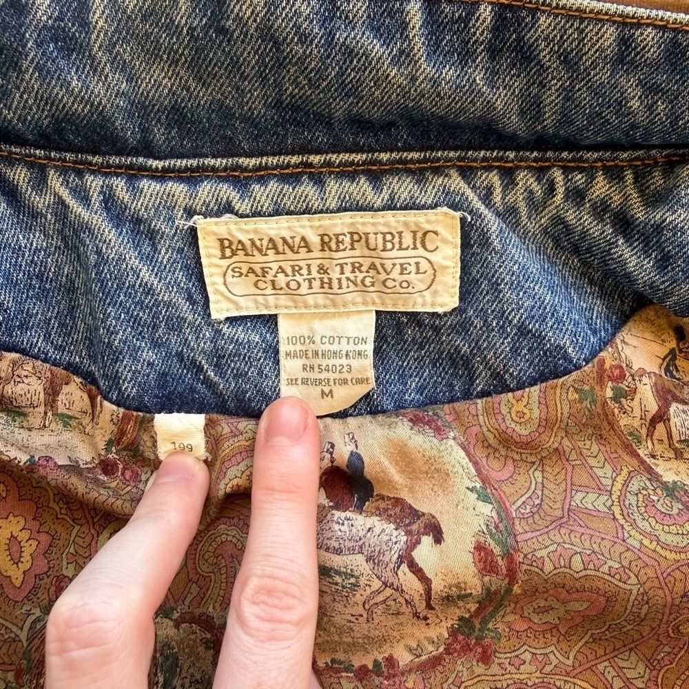 Vintage Banana Republic Safari Denim Chore Jacket Mens M Lined 90s Equestrian - Picture 4 of 10